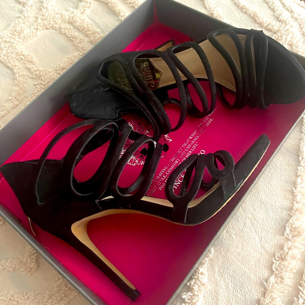 Vince Camuto velvet strappy heels.